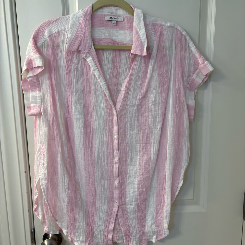 Madewell CentralPink and White Striped Button-Up Shirt